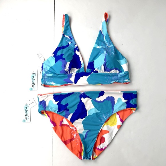 Freshwater Other - New Reversible Floral Tropical Print Bikini Swimsuit Top Bottom Set Plus XXL 20